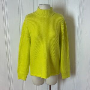 Super Soft Neon Yellow Mock Neck Sweater, Chunky Textured Knit | M-L estimated